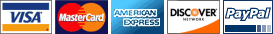 Visa | Mastercard | American Express | Discover | PayPal